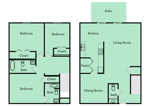 3 bed 2.5 bath floor plan 3 bed 2.5 bath floor plan at Gardens at Camp Creek, Atlanta, Georgia